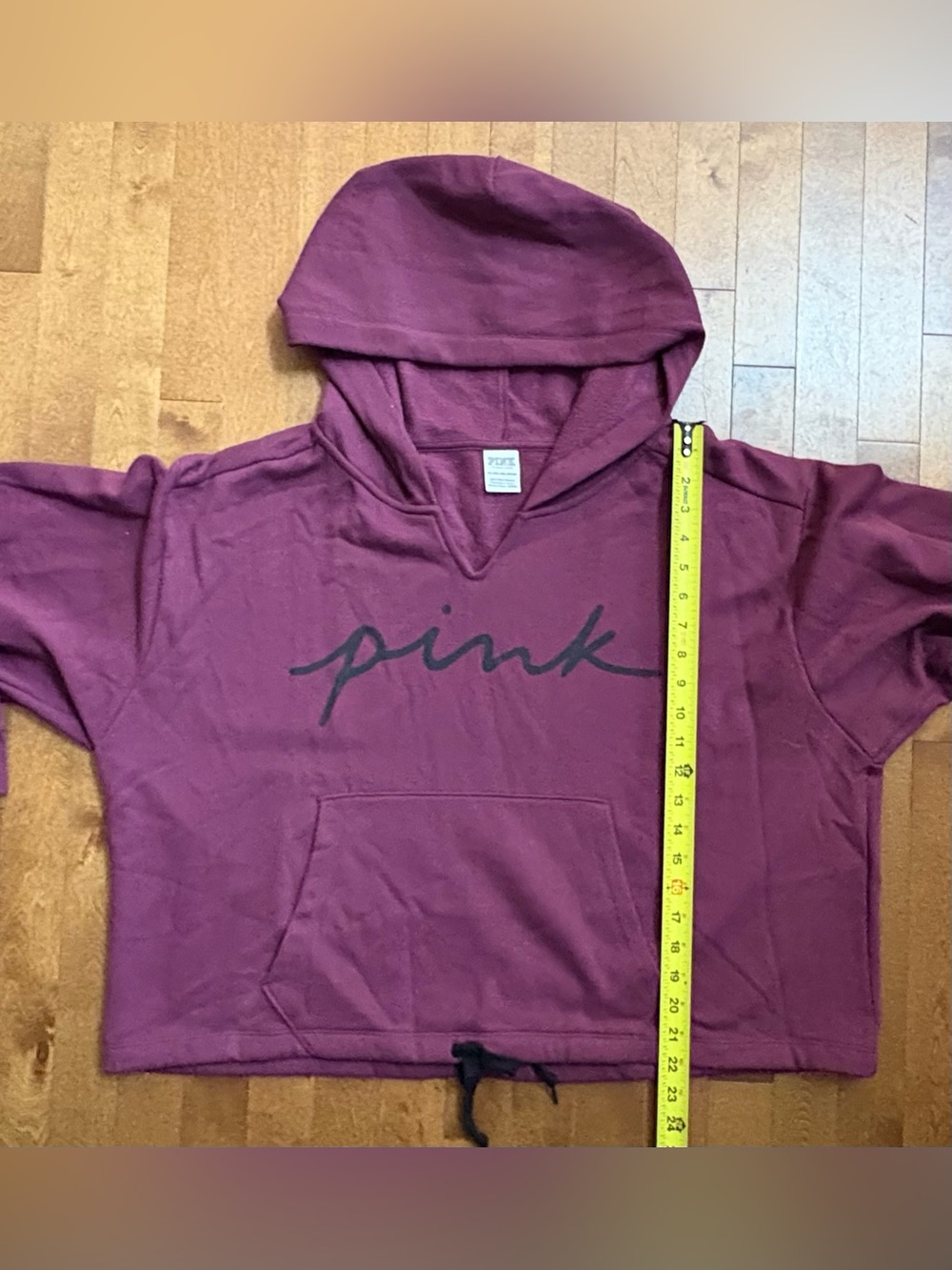 PINK Victoria’s Secret Campus Maroon Burgundy Cinch Hem V-Neck Hoodie XXL - Picture 7 of 8